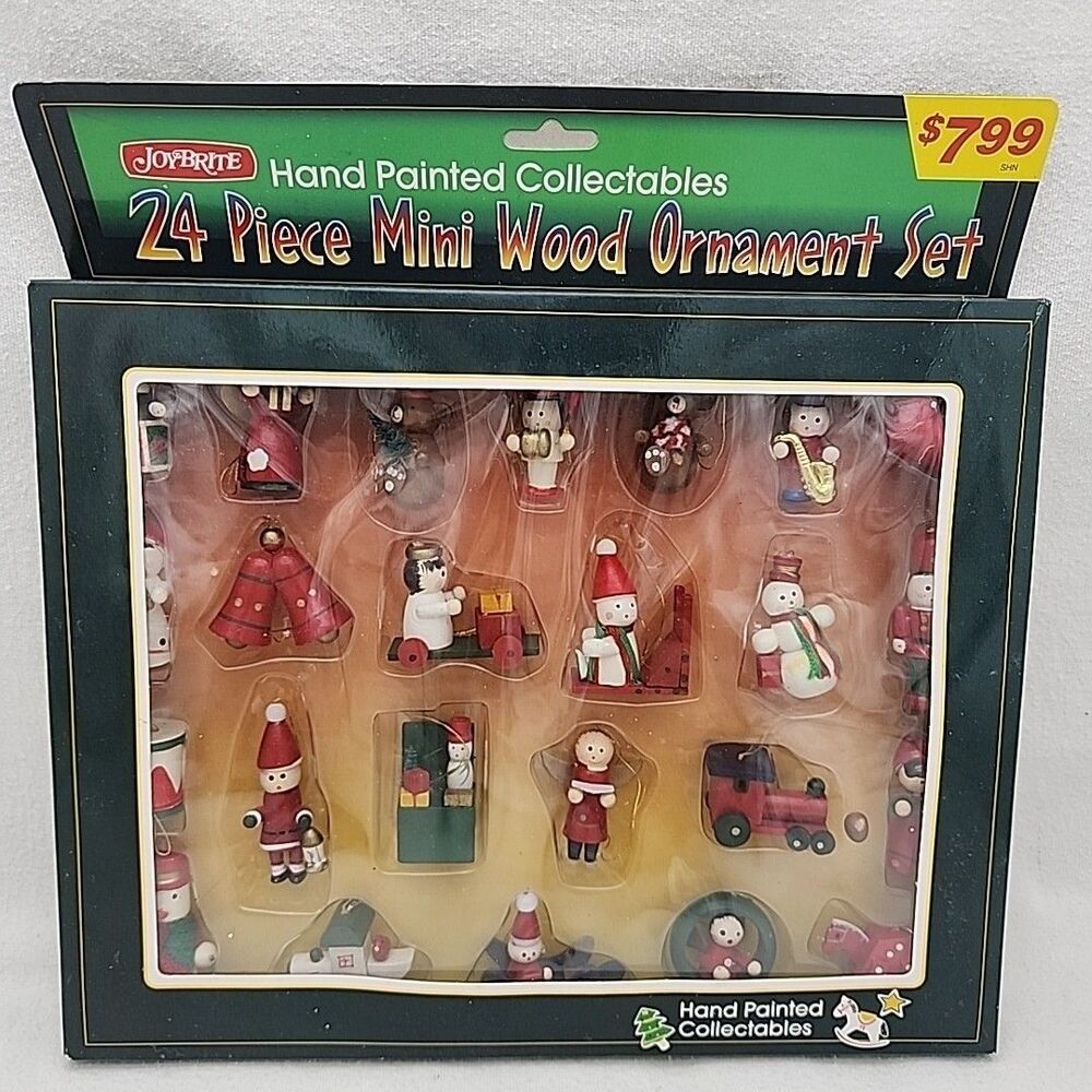 Ornaments Joy Brite 24 Piece Mini Wood Christmas Hand Painted Collectable VTG